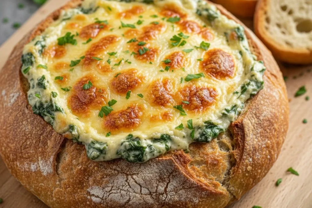 Brie assado com manteiga de gengibre em uma tigela de pão